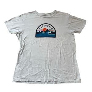 Patagonia Mens T-Shirt, Light blue, size Lg, wave shirt, slim fit; 100% Organic